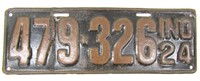 1924 Indiana License Plate