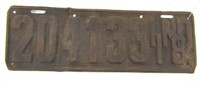 1918 Indiana License Plate