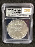 2008-W American Eagle silver dollar, ICG graded