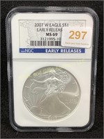 2007-W American Eagle silver dollar, NGC MS 69