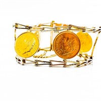 Wide Vintage Gold Mexican Peso Link Bracelet
