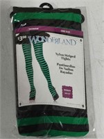 (N) Wonderland Women's Nylon striped tights. Green