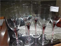 7 Danish Ruby Drop Crystal Stem Glasses