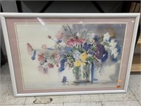 Flower Pic Signed Sanjan, approx 38in x 26in