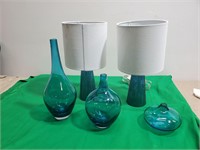 Beautiful Blue Lamps and Flower Vases