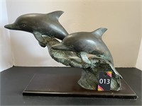 Vintage Metal Dolphins Decor 9"H