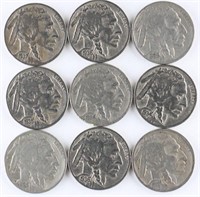 (9) x INDIAN HEAD BUFFALO NICKELS