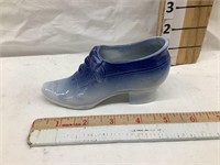 Blue & White Glazed Ceramic Shoe, 5”L