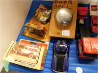 QTY DIE CAST TOYS,BANK,TIN CABOOSE, 7 MINI TOYS,