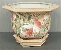 Oriental porcelain planter with peach design -