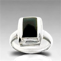Subtle Black Agate Sterling Silver Ring-Size 5.25