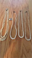 4 Pearl/Costume Jewelry Necklaces Inc Sterling