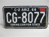 Vtg 1964 Arizona License Plate