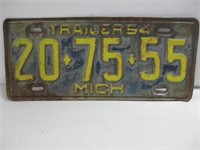 Vtg 1954 Michigan License Plate