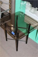 SMOKE BEVELED  GLASS METAL BASE ACCENT TABLE