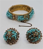 Turquoise & Rhinestone Bracelet and Earring Set