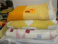 2 CUTTER QUILTS, YELLOW AFGHAN