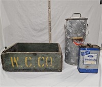 Vintage Martin Ware Tin, Wood Crate & Ford