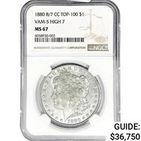 1880 8/7 CC Morgan Silver Dollar NGC MS67 VAM-5