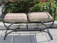 ELEGANT CURVED METAL BENCH WITH TWO CUSHIONS