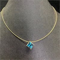 14k Gold Swiss Blue Topaz Necklace
