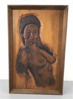 Carved Wood Panel w/Nude