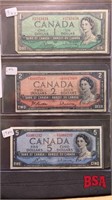 sheet with 3 Canadian bills