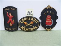 (3) Cast Iron John Wright Fire Markers - U.F.I.C.,