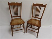 Pr of Cane Bottom Oak Spindle Back Chairs
