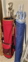 Beach umbrella, set of starter golf clubs/bag