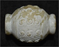 1 1/2" White Jade Bead Pendant - Ornately Hand Car