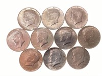 (10) 1964 J. F. K. 90% Silver Half Dollars