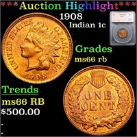 *Highlight* 1908 Indian 1c Graded ms66 rb
