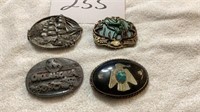 Belt buckle, four total, two Oklahoma, bow