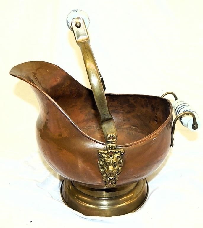 Antique Copper Brass Coal Scuttle Bucket