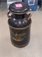 Large Black with Gold Trim Metal Milk Can