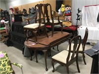 Cherry Queen Anne Table, Chairs, leaves and shield