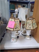 Five lamps plus two white glass lamp shades