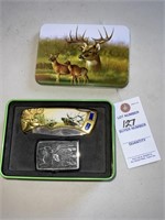 Cool Deer Tin Case w/ Deer Scene Steel Knife