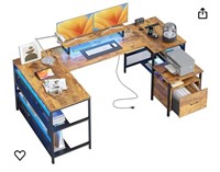 U Shaped Desk with File Drawer, 82.6" U Shaped