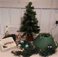 Christmas lights, fiber optic tree and stand