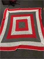 HAND MADE RED WHITE GRAY AFGHAN