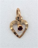 10K Gold deep Garnet Heart Pendant