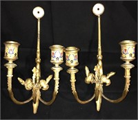 Pair Of French Gilt Bronze Champleve Sconces