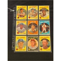 (9) 1959 Topps Baseball Stars Nice Shape