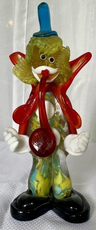 Murano Hand Blown Glass Clown with Instrument