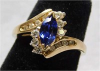 14K y gold diamond & sapphire ring, 5.25 size