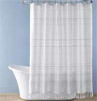 Woven Stripe Tassel Shower Curtain White/Dark Gray