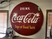 Vintage Coca-Cola button sign 47" Diameter