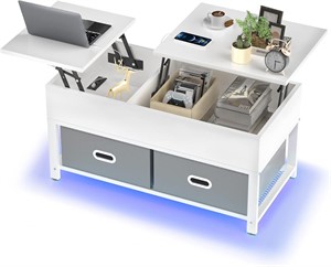 Hasipu Lift Top Coffee Table  USB Port  White